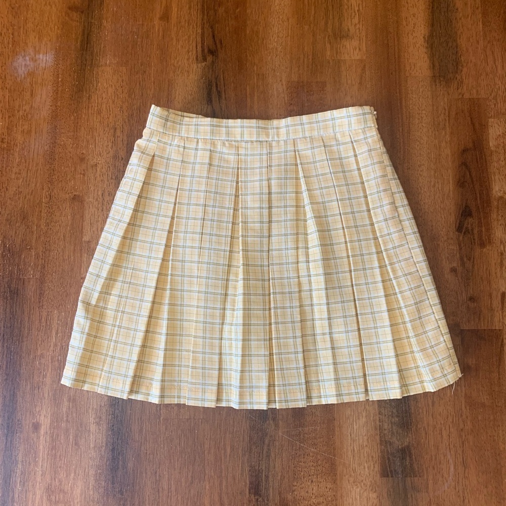 Cali 1850 Skirt XS Yellow White Plaid Skater A-line Lined Preppy Zip Side Short